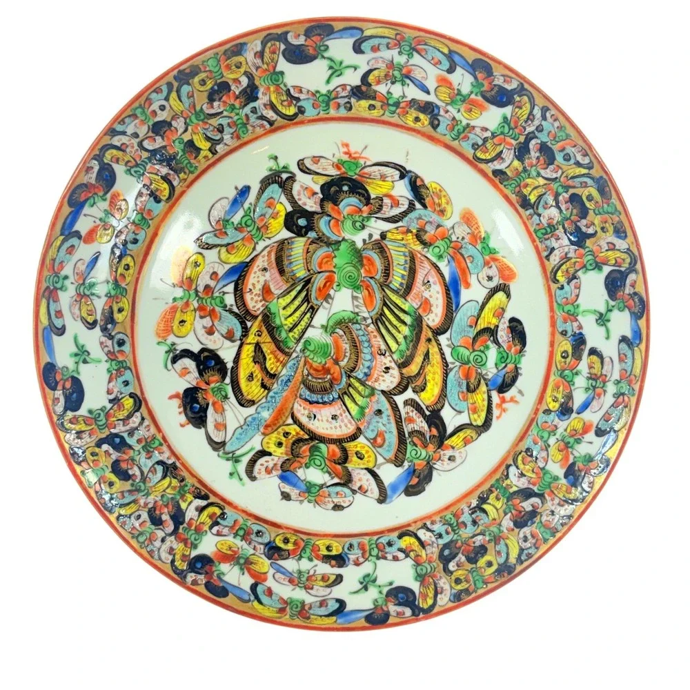 Vintage Porcelain Plate Hand Painted‎ Thousand Butterflies Motif